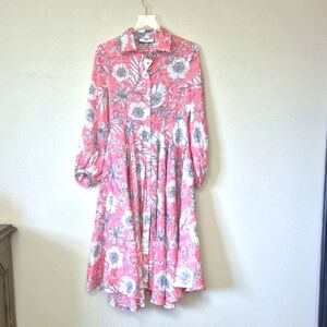 Katherine Barclay Red Striped and White Floral Long Sleeve Maxi Dress, Size XS